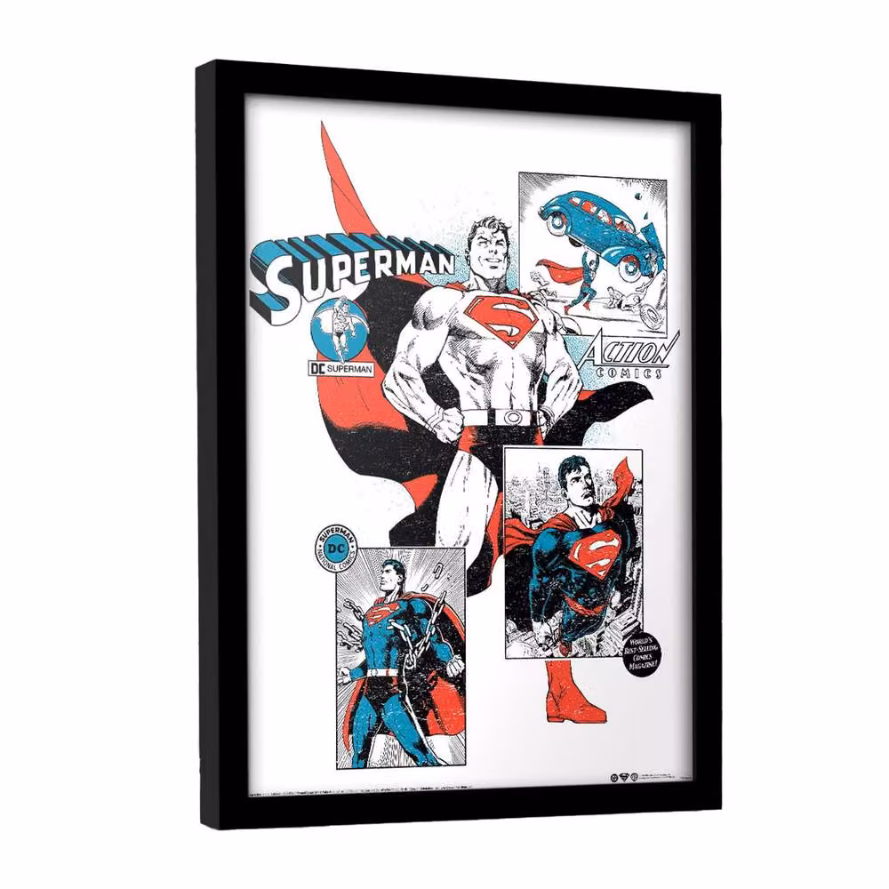 Superman Action Comics Multicolour Retro Framed Paper Poster – 2