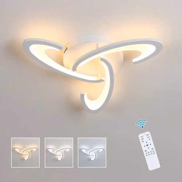 Pheashine White Swirl LED Ceiling Light, 30W Dimmable with Remote Control, 3000-6500K