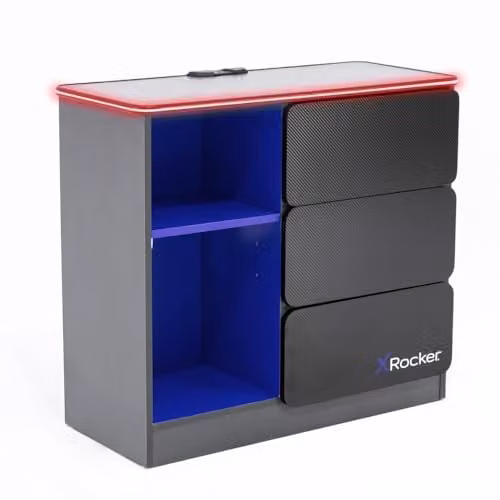 X Rocker Carbon-Tek RGB LED Chest of Drawers with 3 Drawers and 2 Open Shelves, Grey & Blue, Width: 70 cm – 2