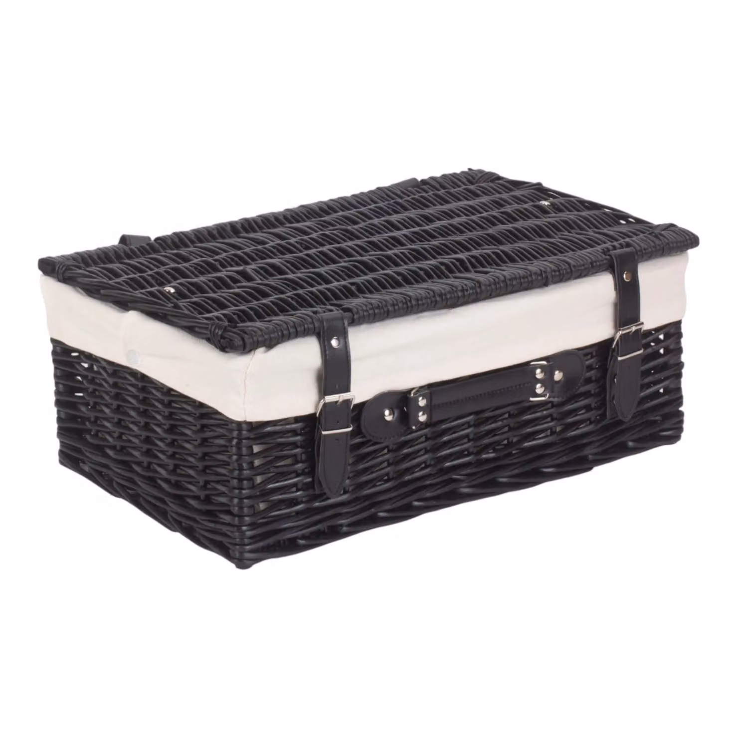 Red Wicker Picnic Basket with Black Willow Open Weave and White Lining – 2
