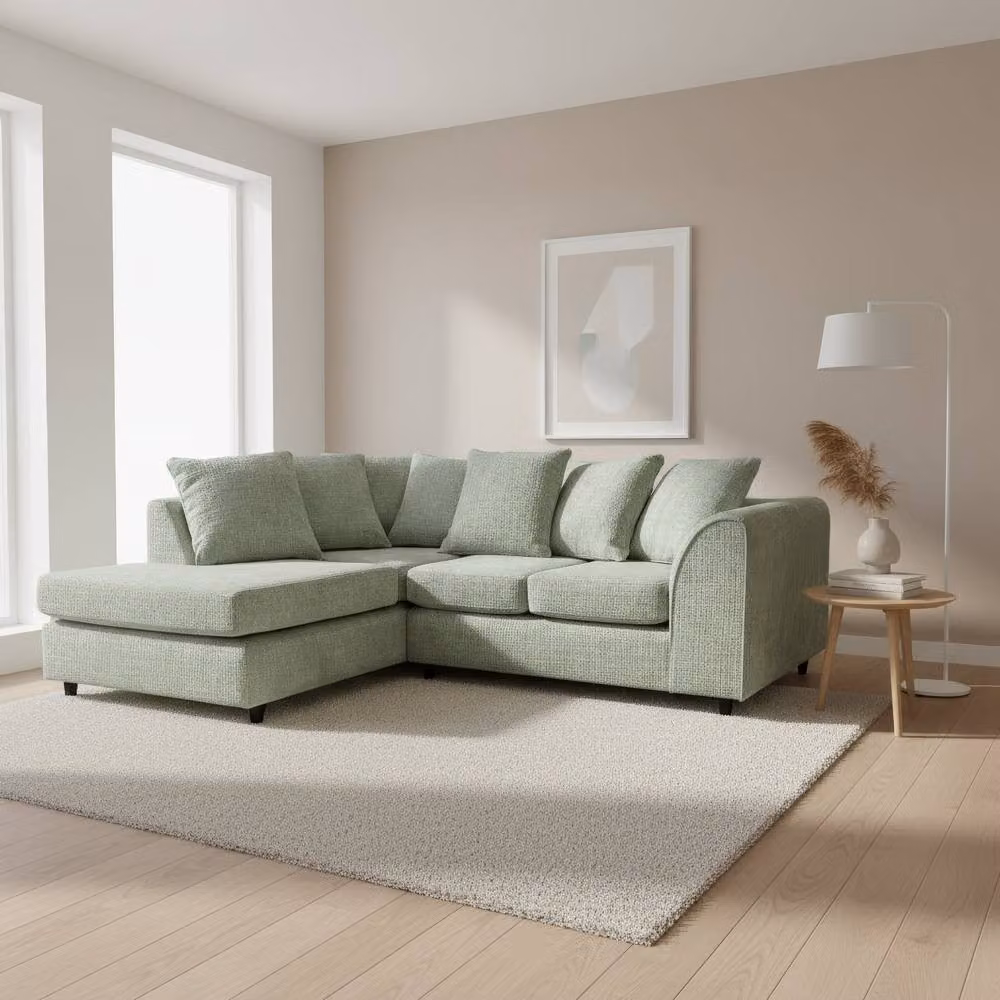 Abakus Direct Jumbo Chenille L-Shaped Corner Sofa with Left Hand Facing Chaise Extension in Green – 3