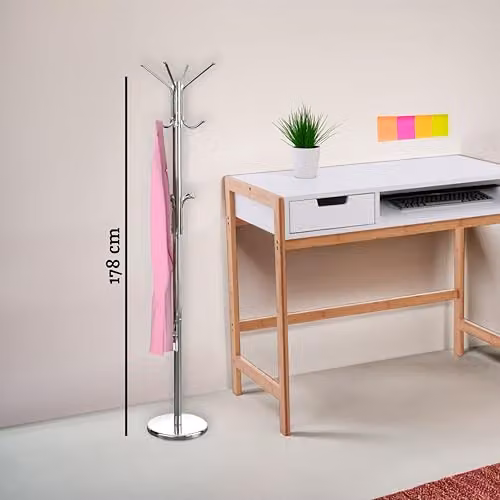 Premier Housewares Modern Silver Metal Floor Standing Coat Stand with 12 Hooks, Height: 178 cm – 2