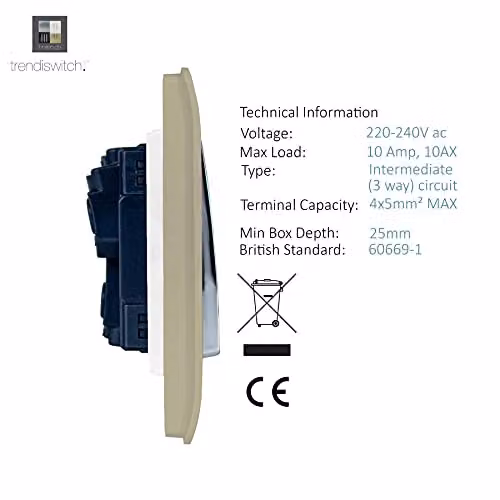 Trendi Modern Plastic 2 Gang 3 Way Intermediate Light Switch in Gold and Black – 2
