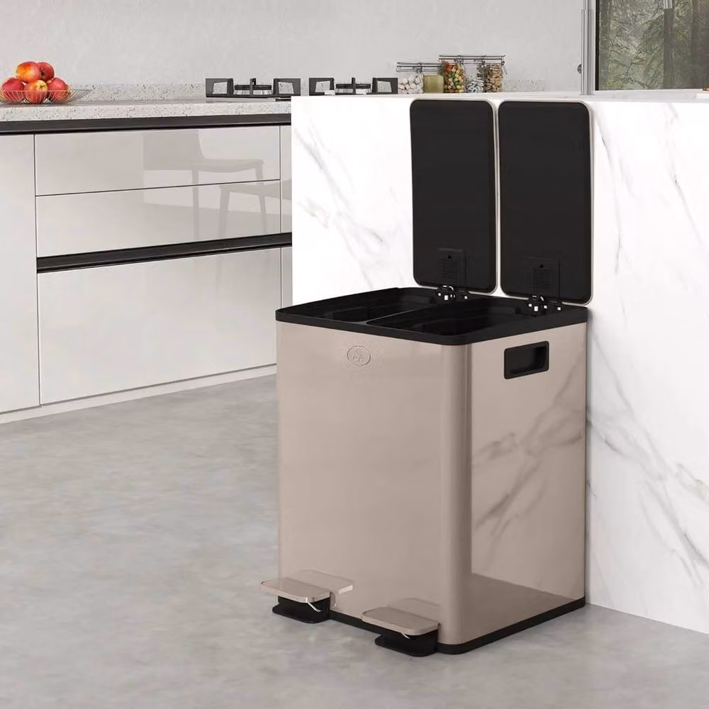 PAWNORA Gold Double Kitchen Pedal Bin, 40L Stainless Steel Fingerprint Proof – 4