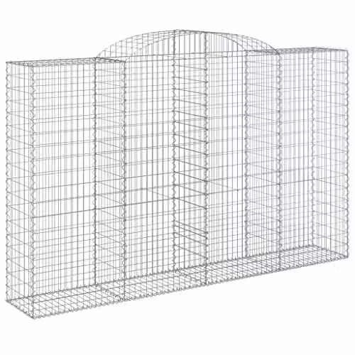vidaXL 12-Piece Arched Gabion Baskets in Silver Galvanised Steel, W/D/H: 300 x 50 x 180/200 cm