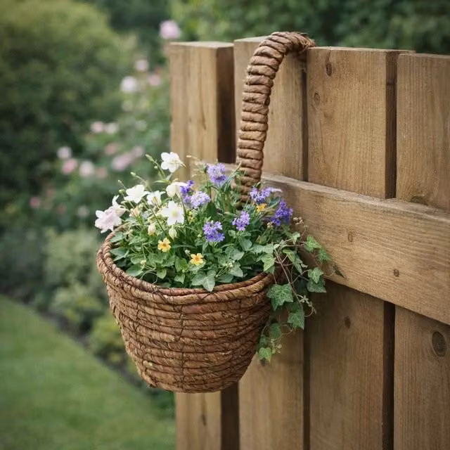Voltico Small Over Fence Hanging Basket Planter, Brown, W/D/H: 19.0 x 12.0 x 14.5 cm