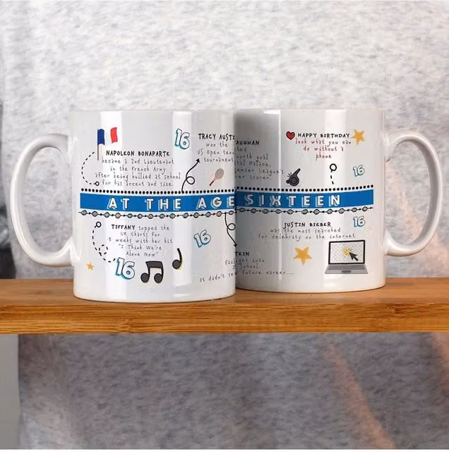 Afewhometruths Personalised 16th Birthday Mug with Name and Message in White