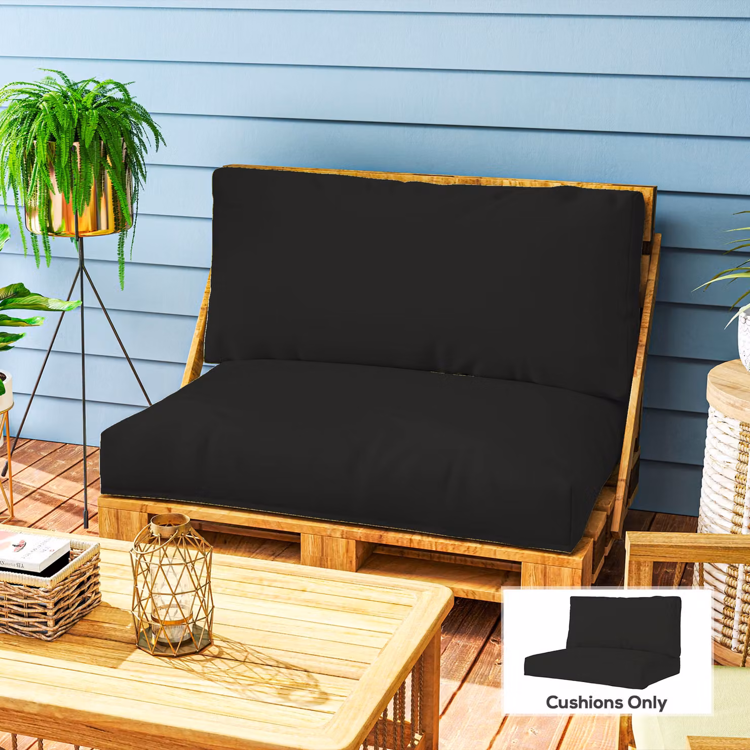 Outsunny 2 Seater Pallet Furniture Cushions in Black with Water Repellent Removable Covers – 2