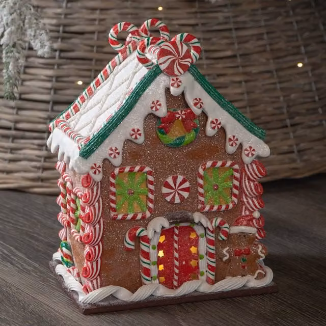 Samuel Alexander Battery Operated LED Christmas Gingerbread Candy Chalet Decoration, Brown and Multicolour, Height: 23 cm