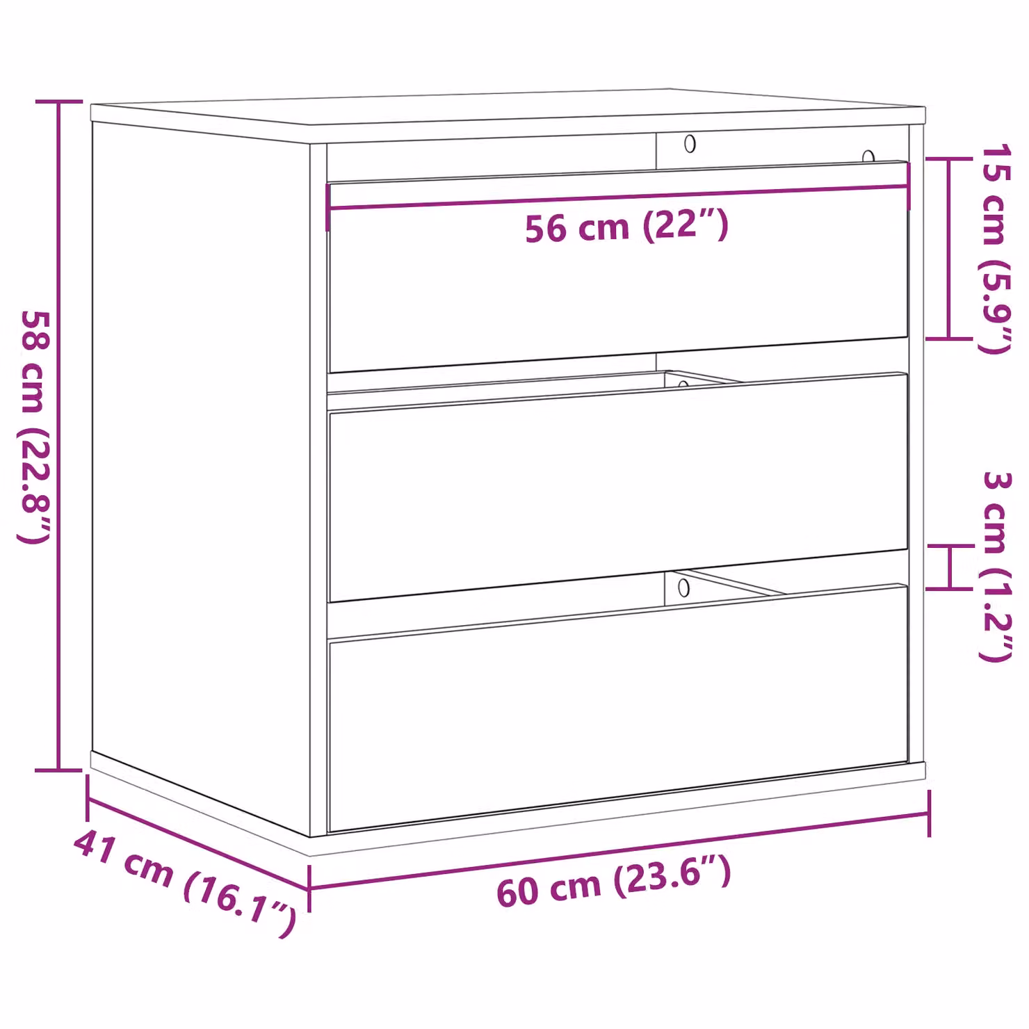 Berkfield Home Corner Chest of Drawers in Black Oak, W: 60 cm, D: 41 cm, H: 58 cm – 6