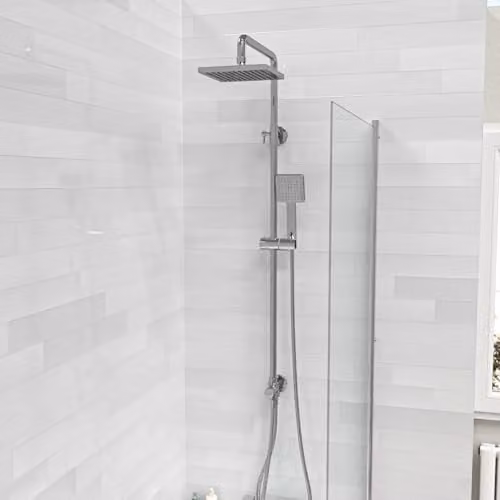 Nes Home Winstead Chrome Square Exposed Shower Single Mode Handset and Riser Rail Kit Set