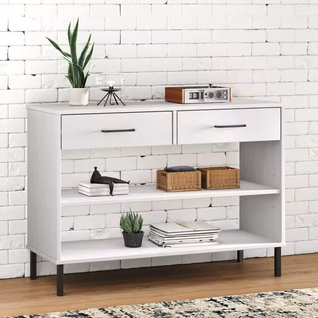 Berkfield Home Oslo White Solid Wood Pine Console Cabinet with Metal Legs