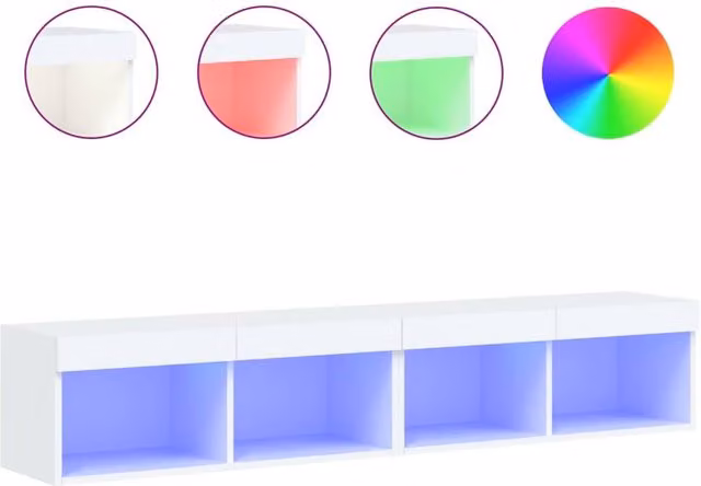 Berkfield Home Modern White TV Cabinets with LED Lights, 2 Pack, W/D/H: 80 x 30 x 30 cm
