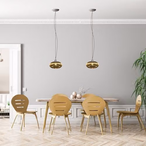 Happy Homewares Modern Oval Ribbed Glass Pendant Lamp Shade in Gold, W: 30 cm, H: 17 cm – 4