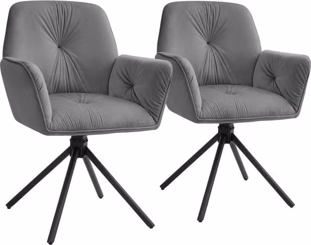 tectake Lenia Set of 2 Swivel Chairs in Dark Grey Velvet Look with Anthracite and Black Accents – 1