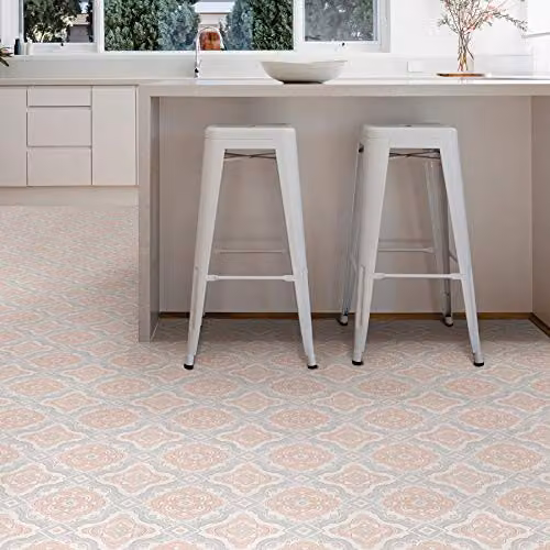 FloorPops Cecilia Self-Adhesive Boho Tile-Look Floor Tiles in White and Pink, 30 x 30 cm – 2