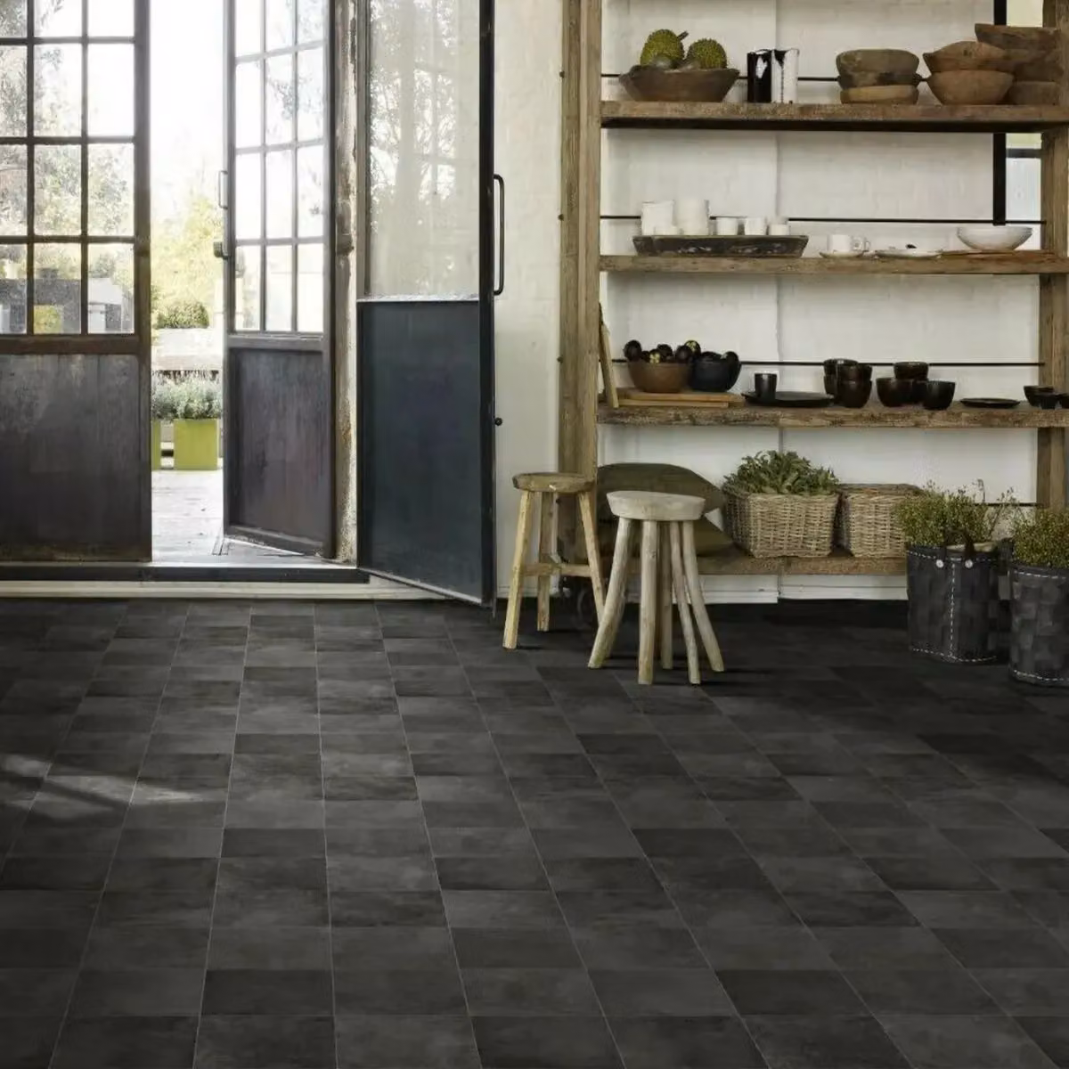 Leoline Black Marbled Stone Tile Effect Sheet Vinyl Flooring, W: 100 cm, L: 400 cm, Thickness: 2.0 mm – 2