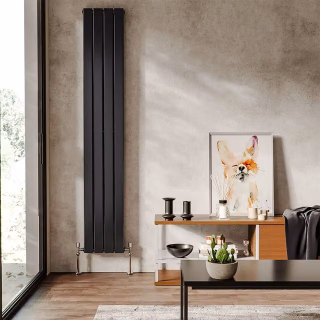 Livingandhome Vertical Steel Tall Wall Mounted Radiator in Grey or Black, H 180 cm x W 30.4 cm x D 6.1 cm