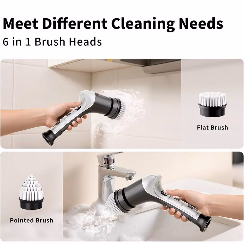 Ventryn 6-in-1 Electric Cleaning Brush with Rotating Heads in White – 5