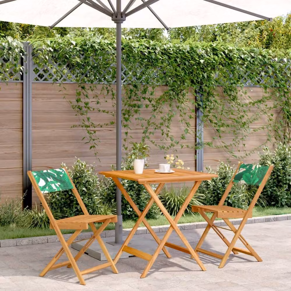 Berkfield Home 3 Piece Bistro Set in Green Acacia Wood with Floral Pattern Fabric – 2