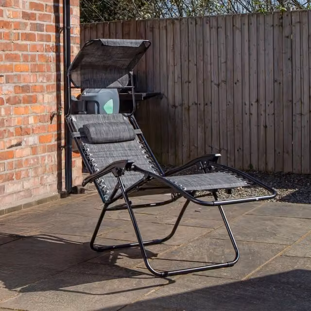 Samuel Alexander Grey Multi-Position Garden Gravity Relaxer Sun Lounger with Sun Canopy and Side Tray – 1