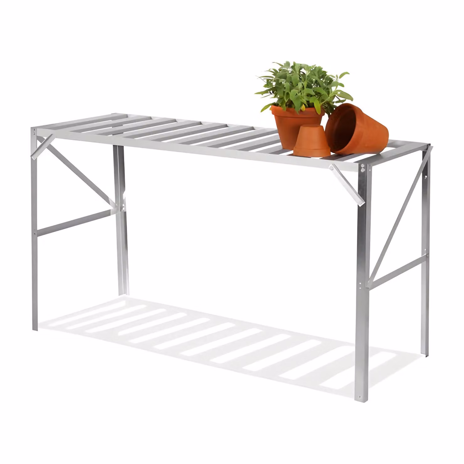 Primrose Traditional Slatted Metal Garden Greenhouse Staging in Silver, 126 cm – 2