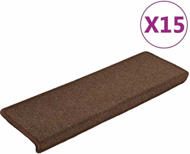 Berkfield Home Self-Adhesive Carpet Stair Treads, 15 Pieces, Brown, W: 65 cm, D: 21 cm, H: 4 cm