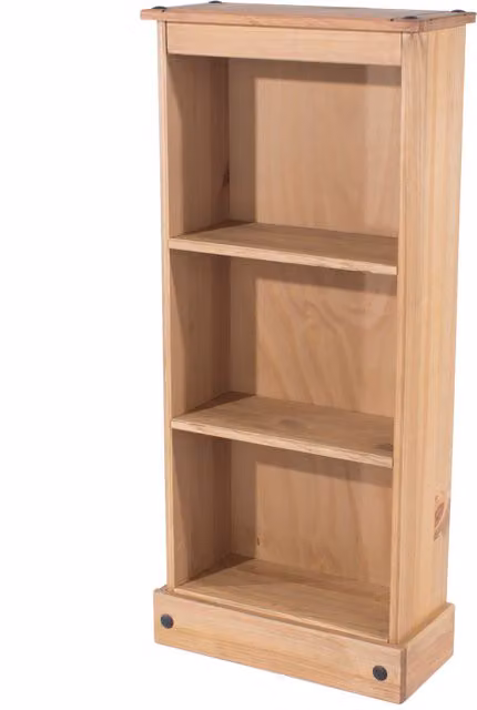 Core Products Ltd Corona Low Narrow Bookcase in Antique Wax Brown Pine Wood