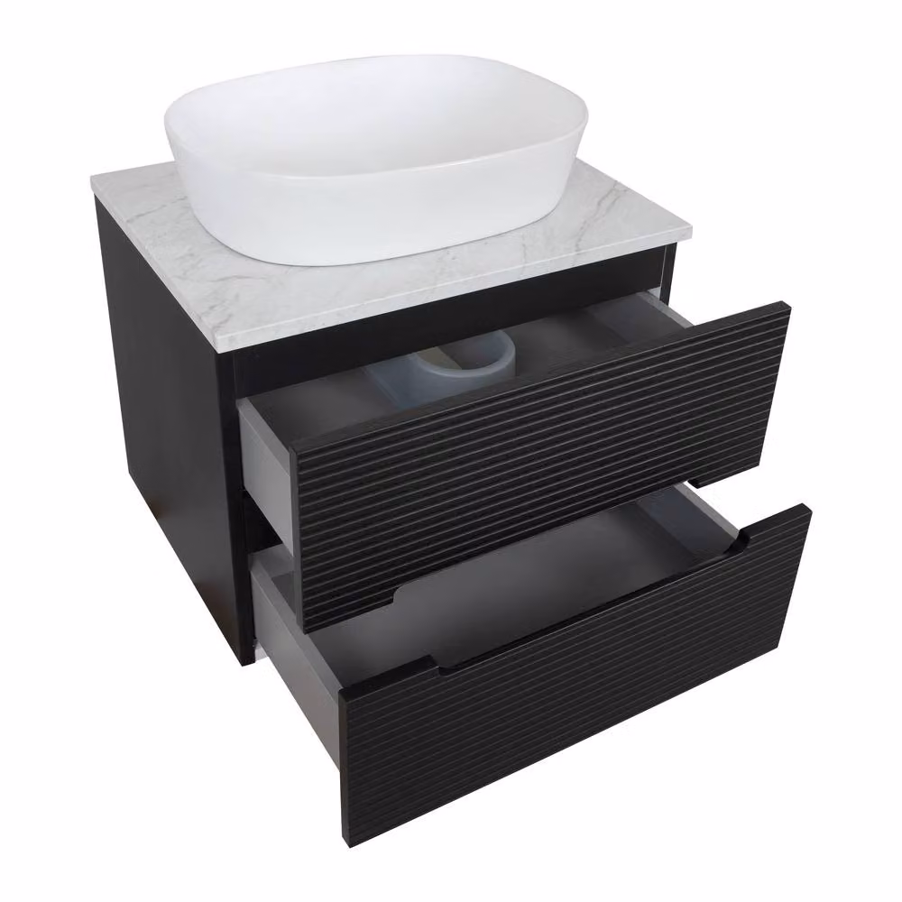 Bathroom Kingdom Monza Black & Grey Fluted Wall Hung Vanity Basin W: 600 mm – 2