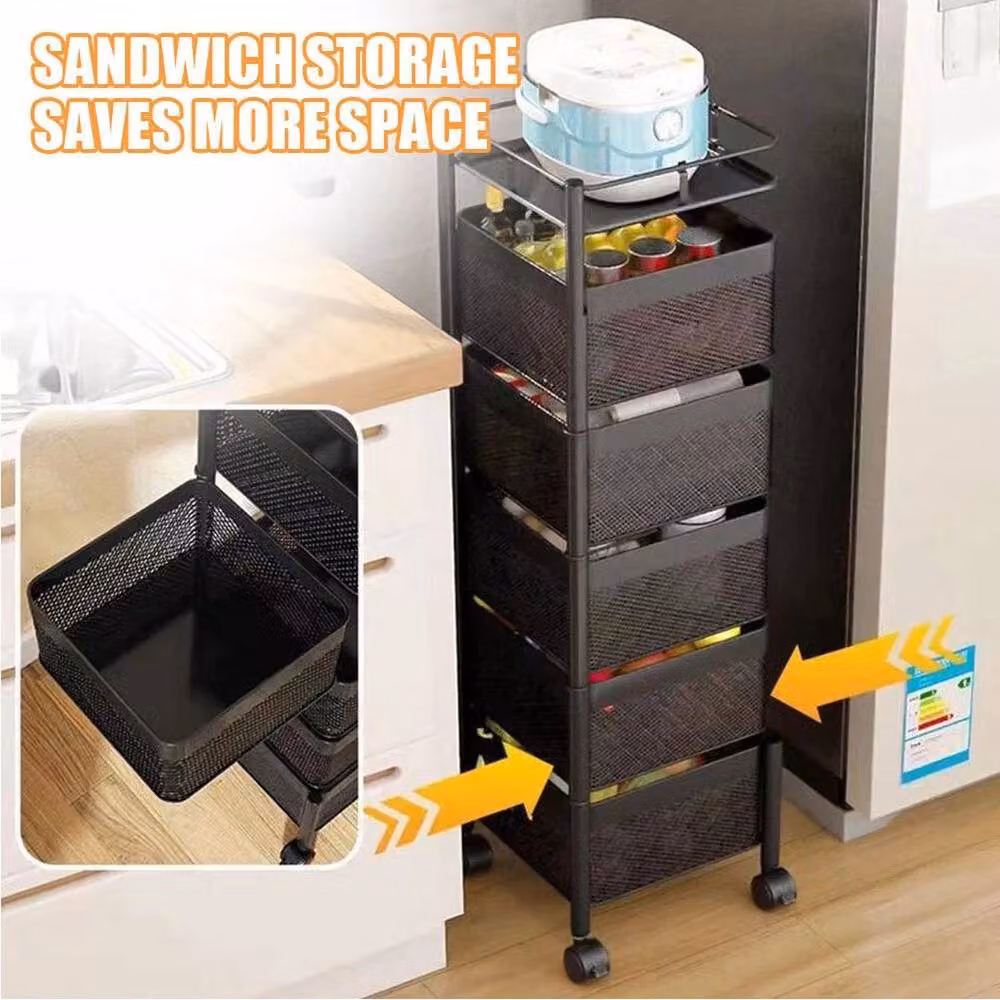 Kelvenix 6 Tier Rotating Kitchen Storage Trolley Cart in Matt Black – 5