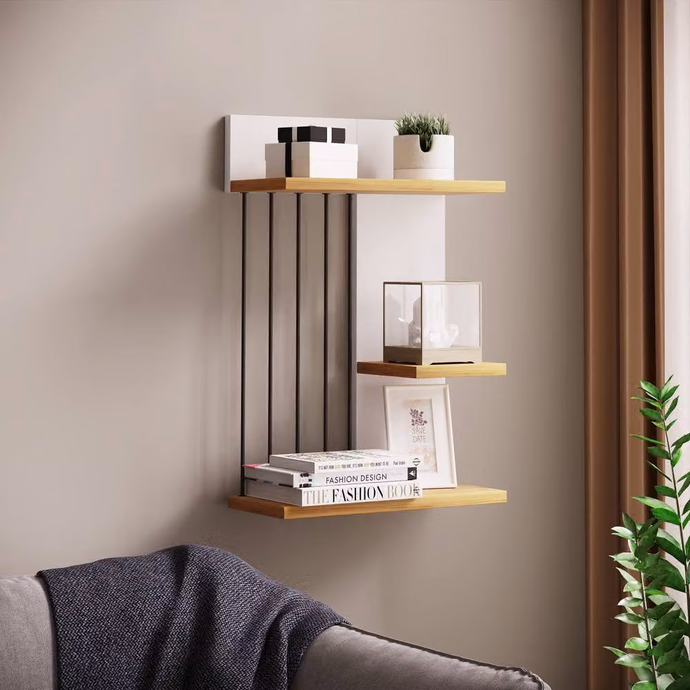 VCM Dolira M Wood Wall Shelf in White, W/D/H: 60.0 x 19.0 x 40.0 cm – 2