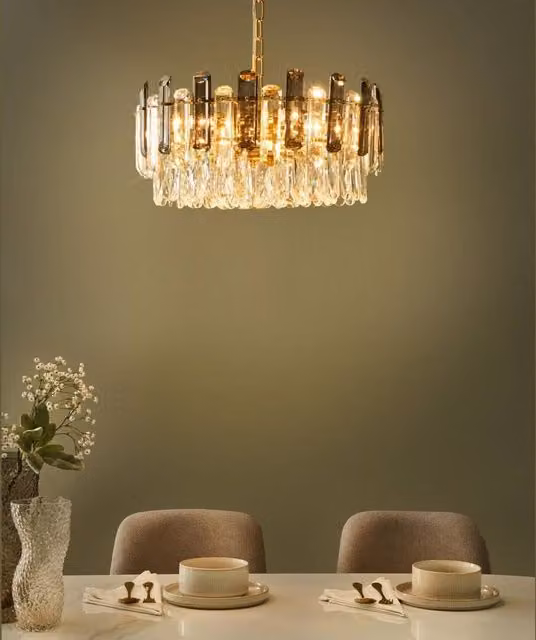Wyld and Coco Gold and Brass Crystal Glass Chandelier Pendant Lamp, Diameter: 48 cm