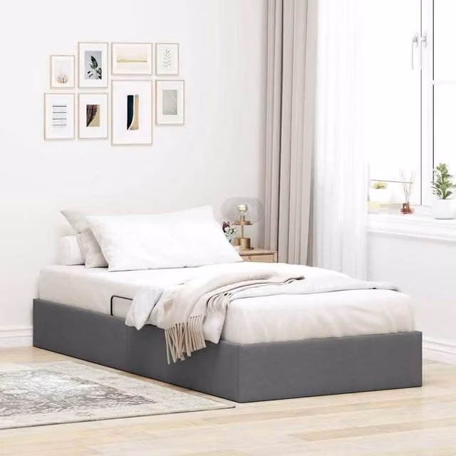 Berkfield Home Modern Fabric Storage Bed in Dark Grey, W/D/H: 100 x 200 cm