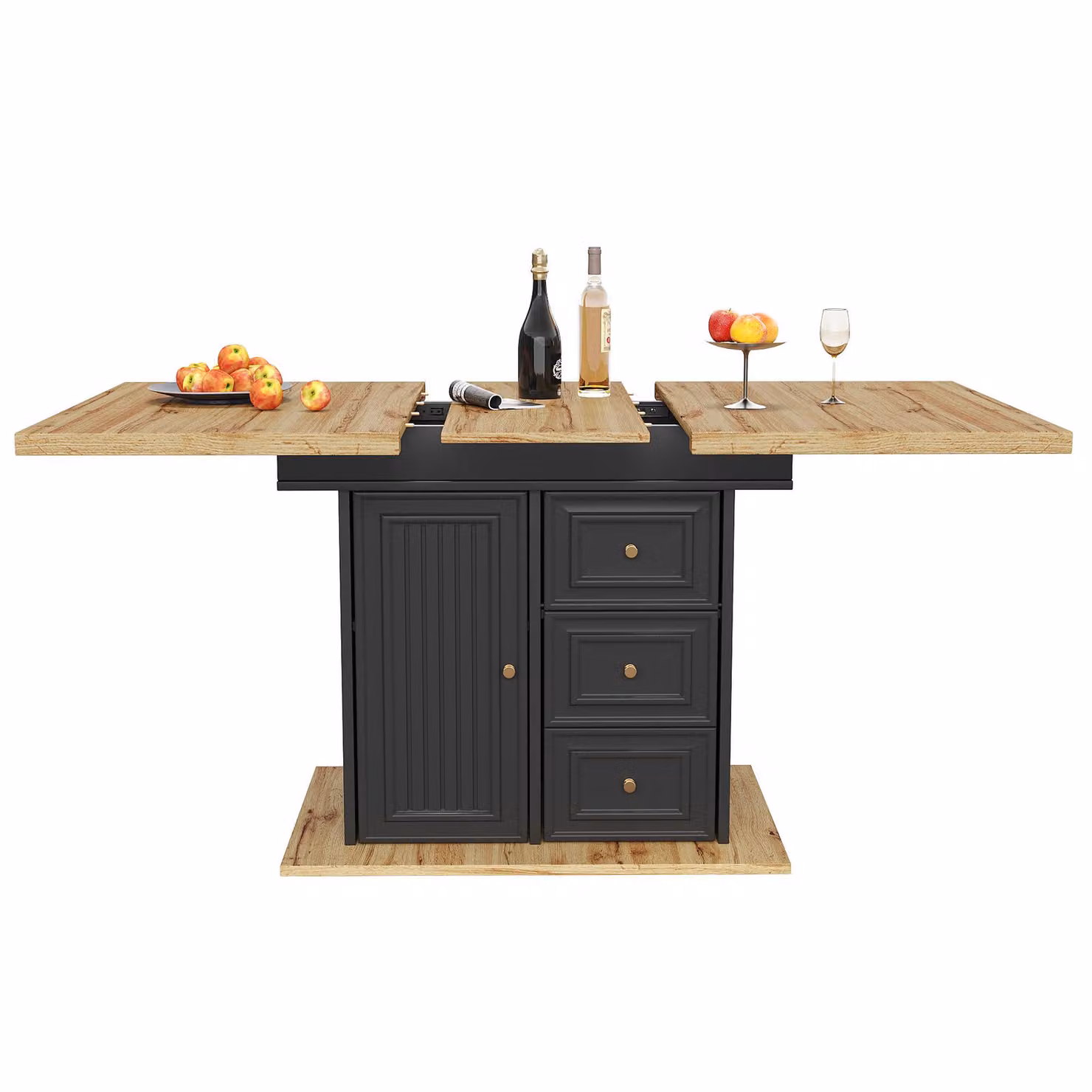 Aosom UK Black Concealed Telescopic Kitchen Table with High-Density MDF Tabletop and Leg Storage, W: 80 cm, D: 110 cm, H: 75 cm – 2