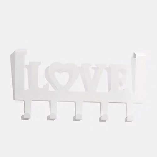 OHS White Metal Over The Door Hook with 5 Decorative Love Shaped Hangers for Clothes and Towels