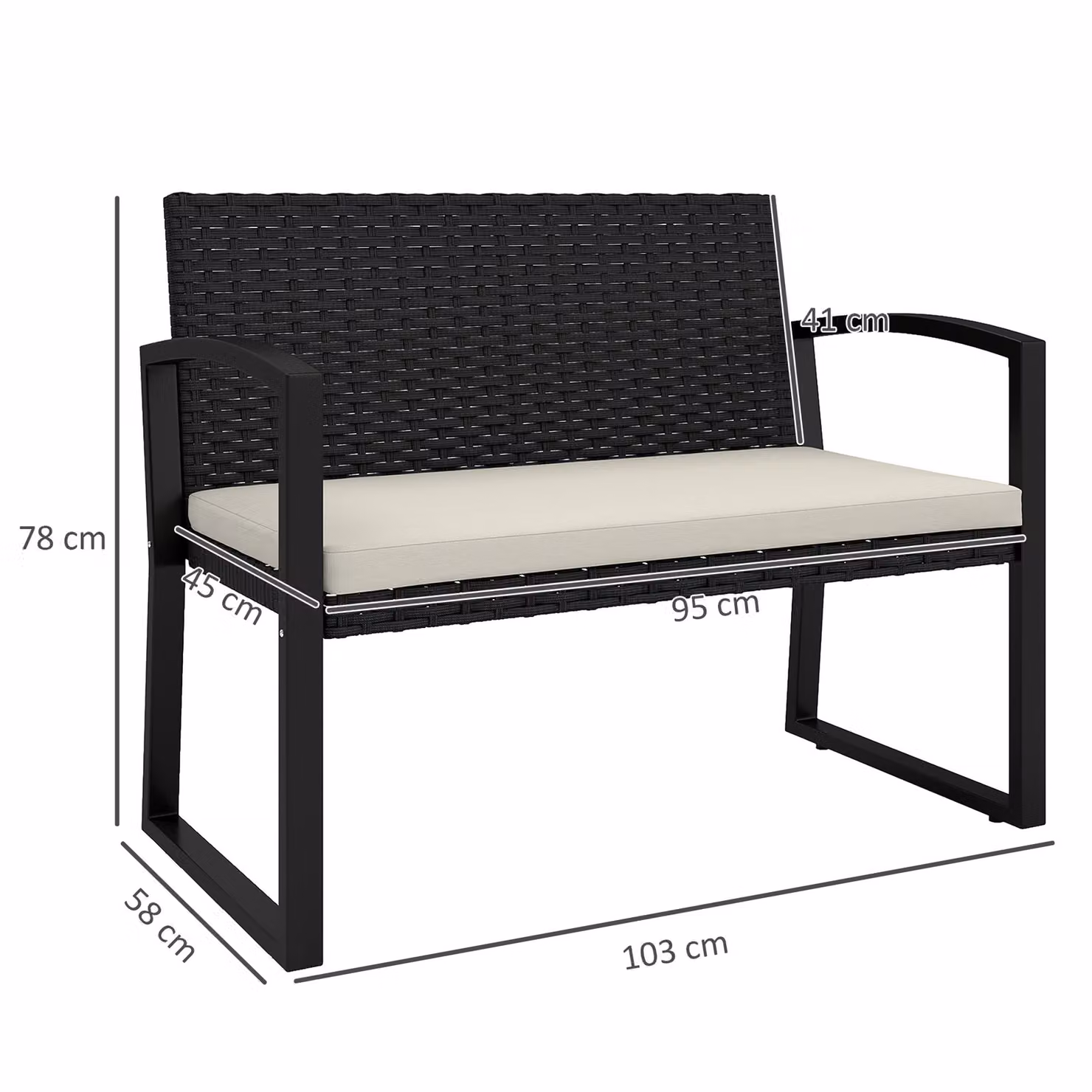 Outsunny Two-Seater Rattan Garden Bench in Beige and Black – 3