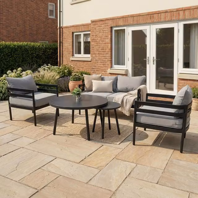 Luna Deep Seating Sofa Set with 2-Seater Outdoor Sofa and Lounge Armchair in Grey