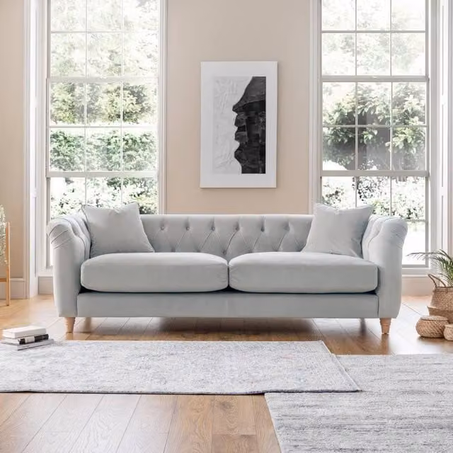 The Great Sofa Company Kensington 3-Seater Silver Velvet Chesterfield Sofa – 1