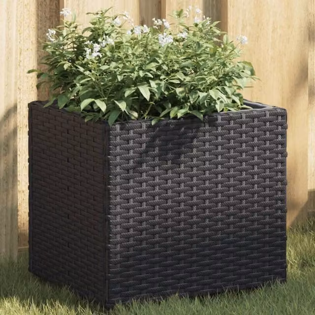Berkfield Home Black Poly Rattan Garden Planter Tub W/D/H: 36 x 30 x 32 cm