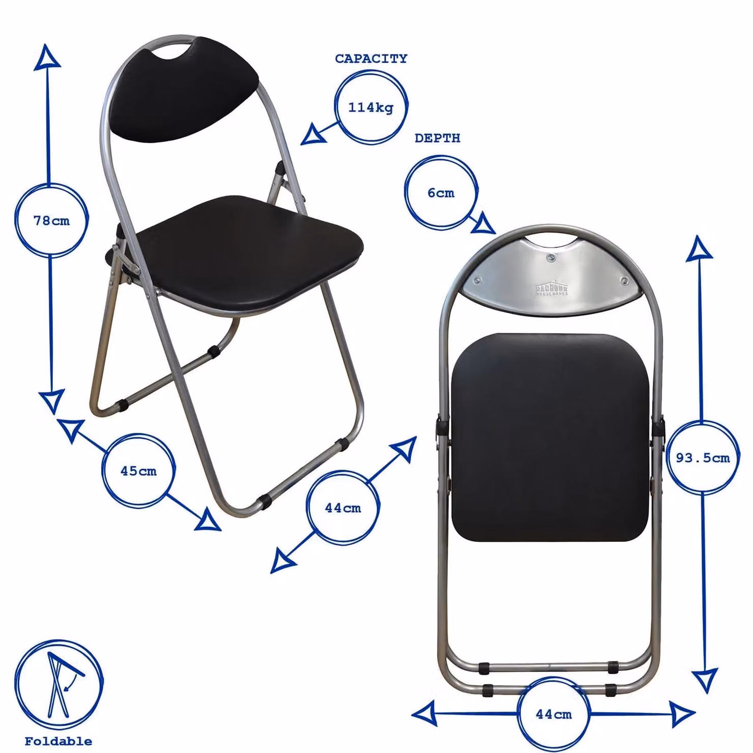 Harbour Housewares Pack of 4 Black Padded Folding Chairs with Metal Frame and Synthetic Leather Upholstery – 2