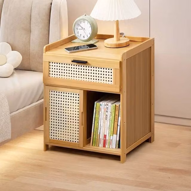 EONLION Natural Wood Bedside Table Drawer Cabinet in Brown – 1
