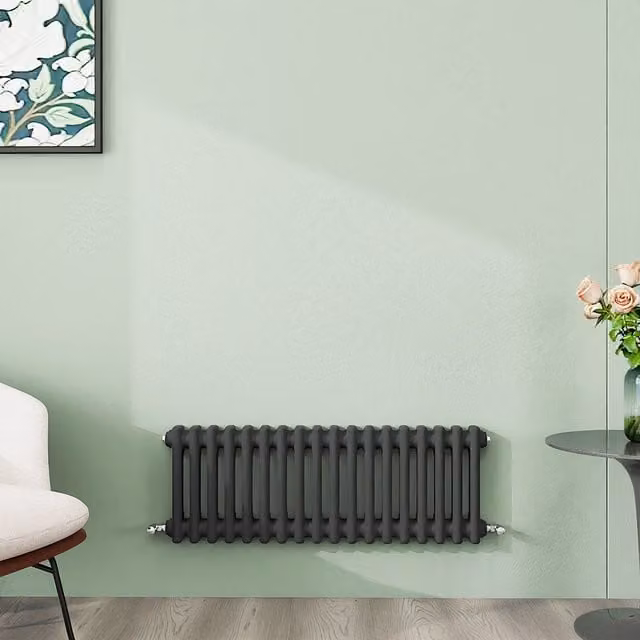 AicaBathroom Horizontal Traditional Cast Iron Style 2 Column Radiator in Anthracite, W: 83 cm, D: 30 cm, H: 30 cm