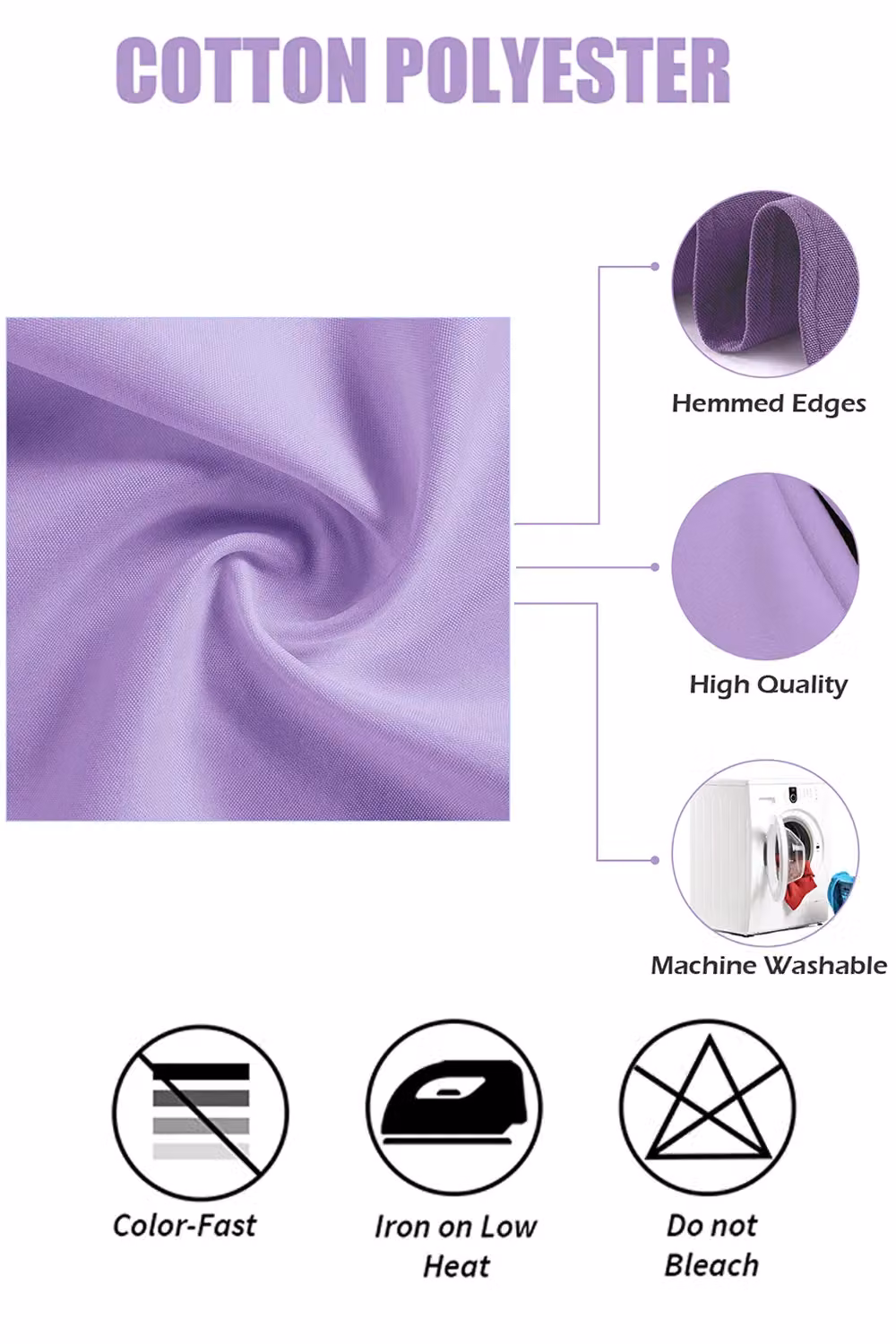 Neel Blue Reusable Polyester Table Napkins in Lavender, Wrinkle-Resistant, Size: 50 x 50 cm – 2