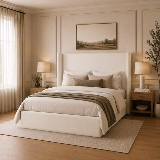 Desire Deco Luxury Wingback Lynx Upholstered Bed Frame in Yellow and Beige, W/D/H: 200 x 200 cm
