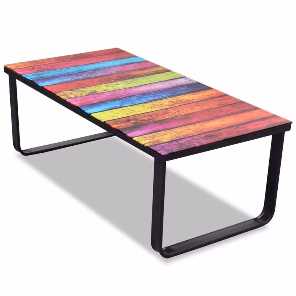 Berkfield Home Modern Rectangular Coffee Table with Multicolour Abstract Rainbow Glass Top and Metal Sled Base – 2