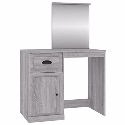 vidaXL Modern Dressing Table with Mirror in Grey Sonoma, W: 90 cm, D: 50 cm, H: 132.5 cm