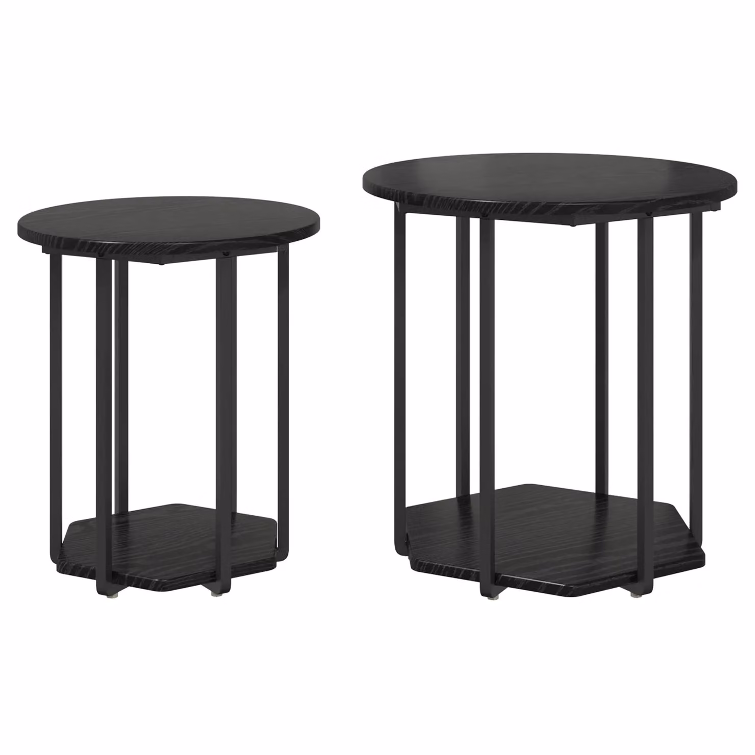 Berkfield Home Set of 2 Modern Round Side Tables in Black Oak and Metal – 2