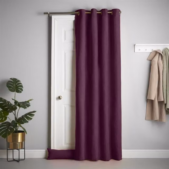 Livinluxury Velvet Chenille Thermal Fleece Lined Blackout Door Curtain in Purple