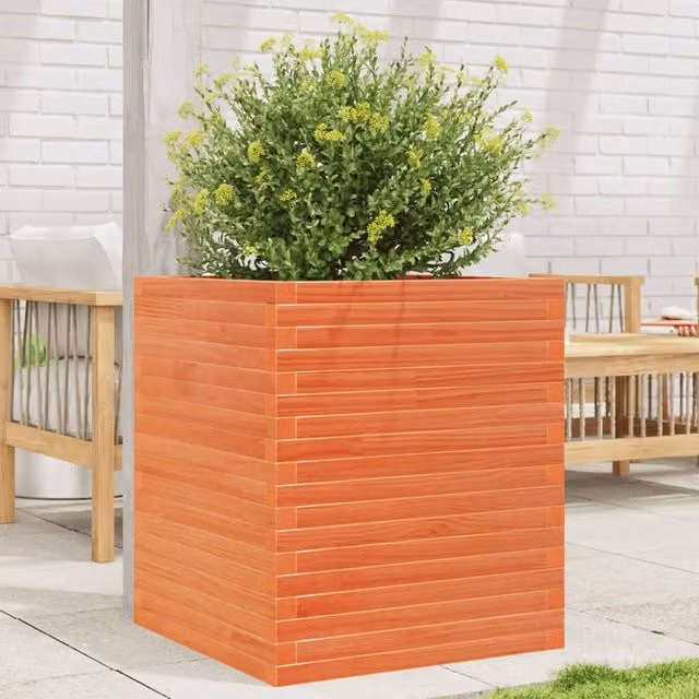 Berkfield Home Wooden Garden Planter Tub in Brown, W/D/H: 60 x 60 x 68.5 cm