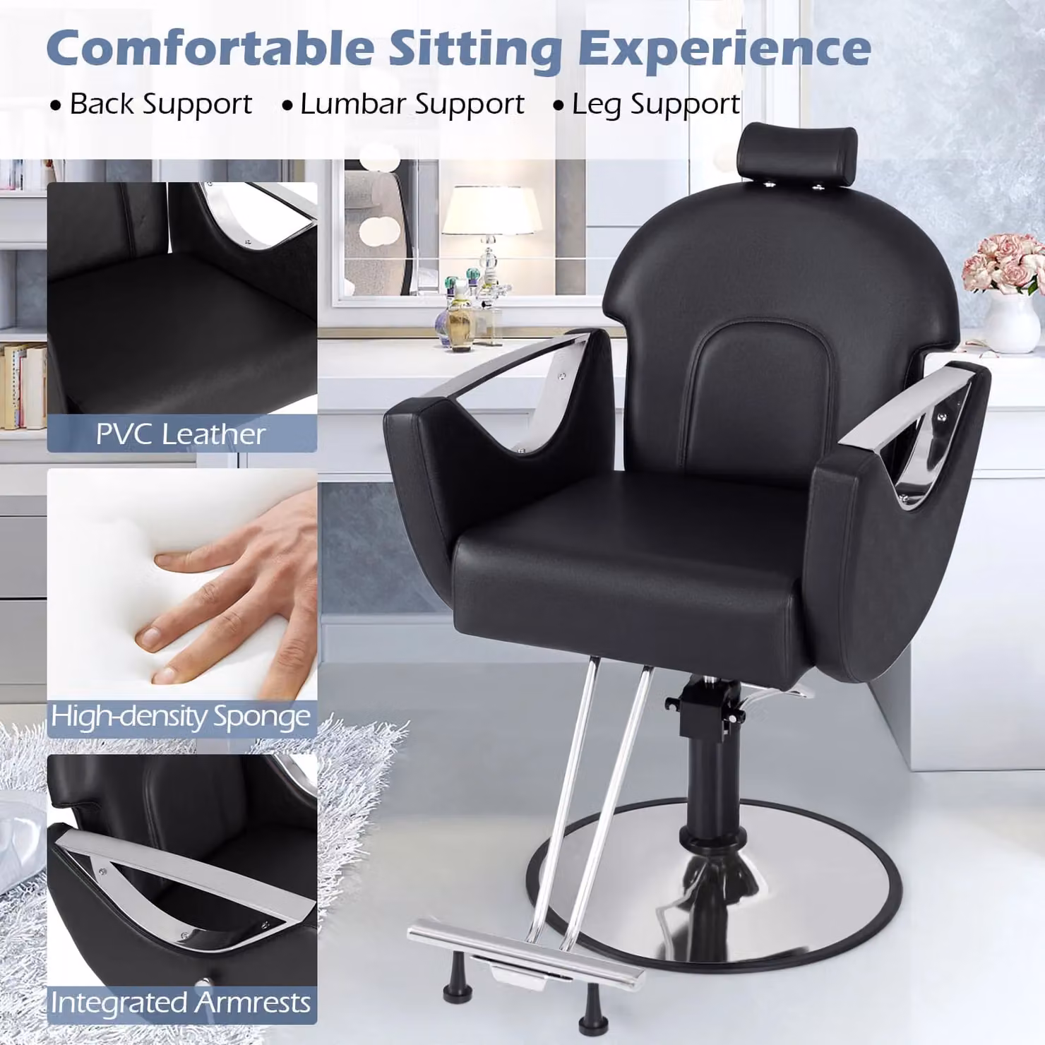 Costway Reclining Barber Chair with 360 Degree Swivel for Professional Hair Styling in Black – 5